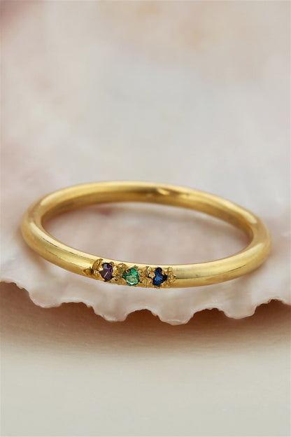 Silver Minimal Colorful Gemstone Wedding Ring