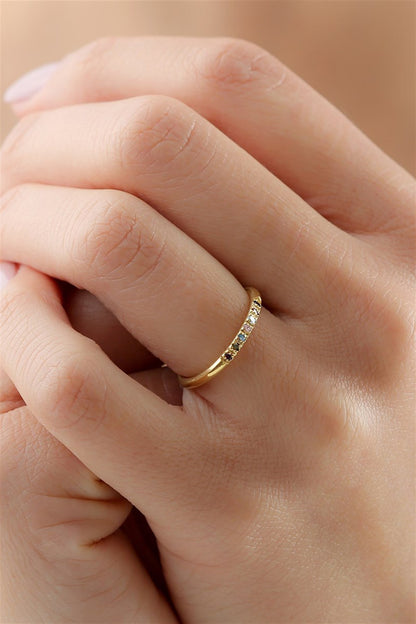 Silver Minimal Colorful Gemstone Wedding Ring