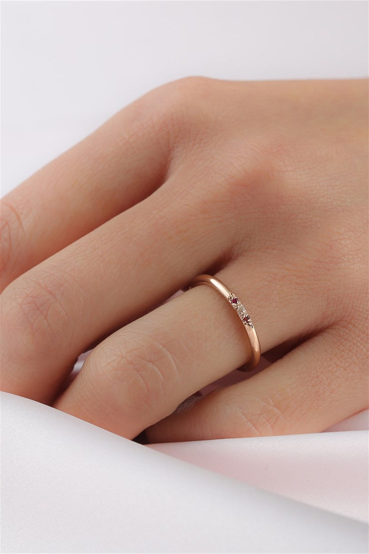 Silver Minimal Colorful Gemstone Wedding Ring