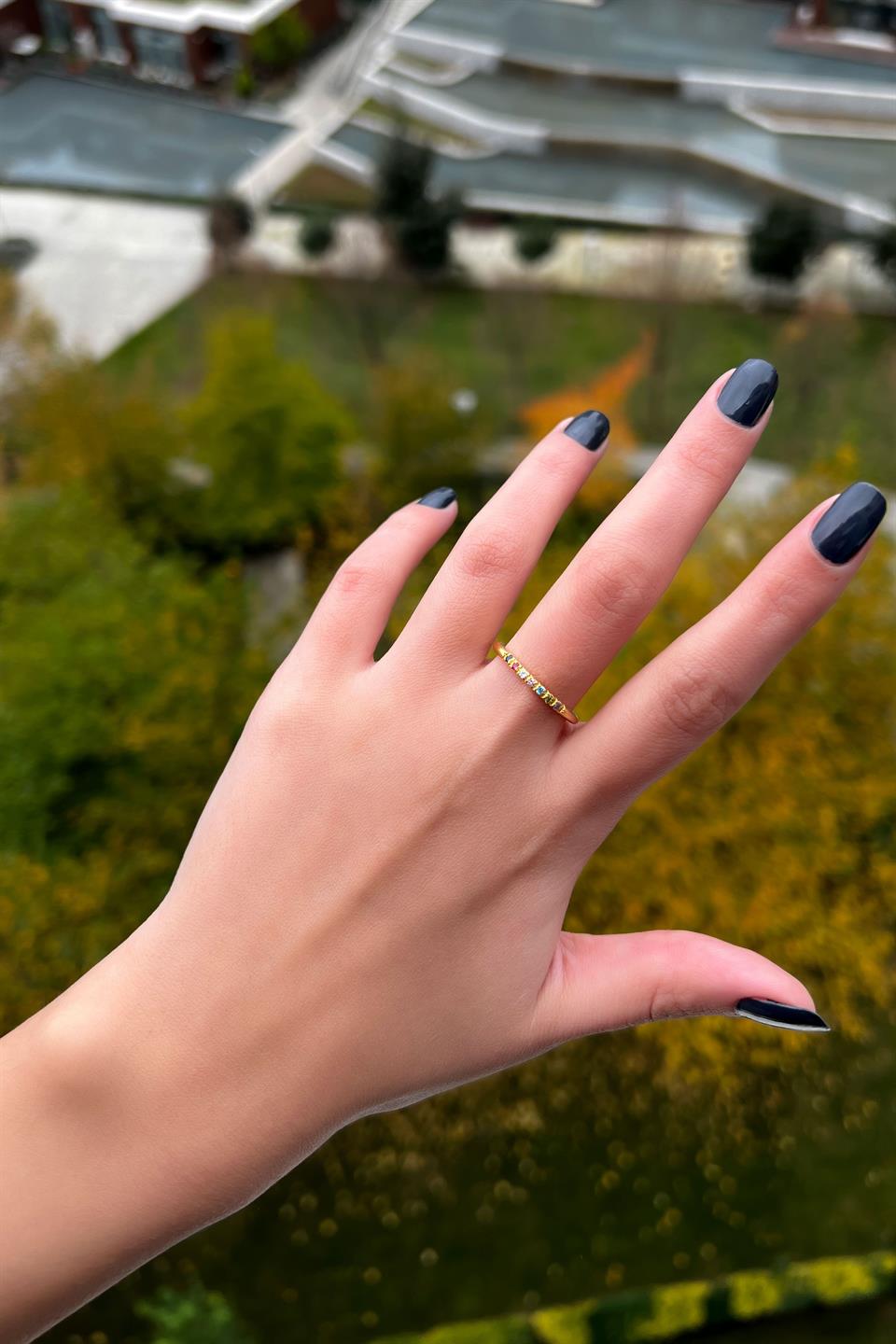 Silver Minimal Colorful Gemstone Wedding Ring