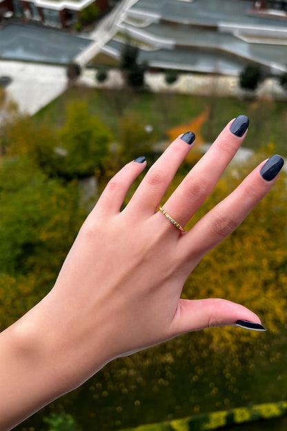 Silver Minimal Colorful Gemstone Wedding Ring