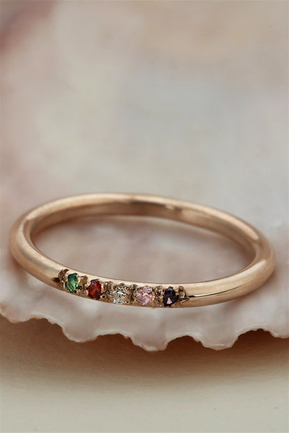 Silver Minimal Colorful Gemstone Wedding Ring