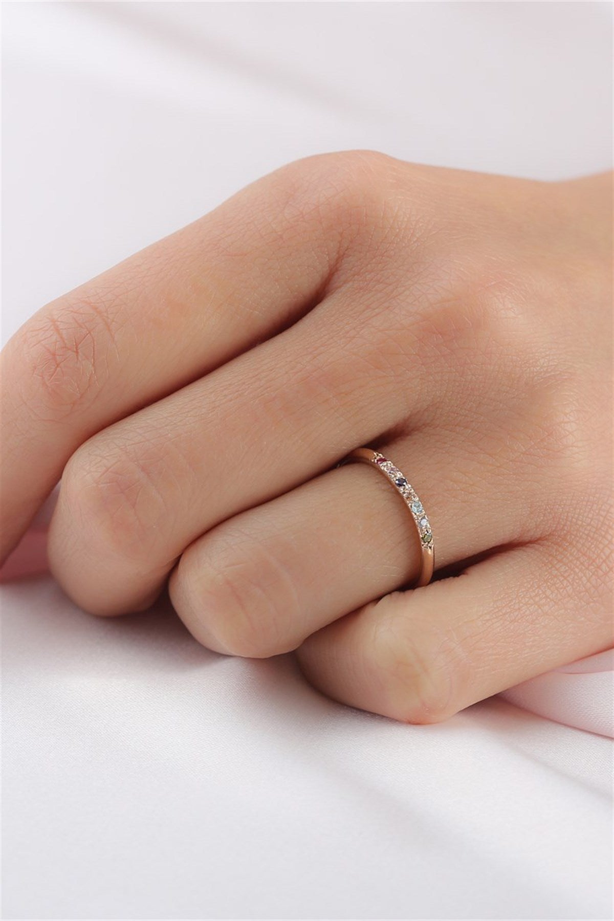 Silver Minimal Colorful Gemstone Wedding Ring