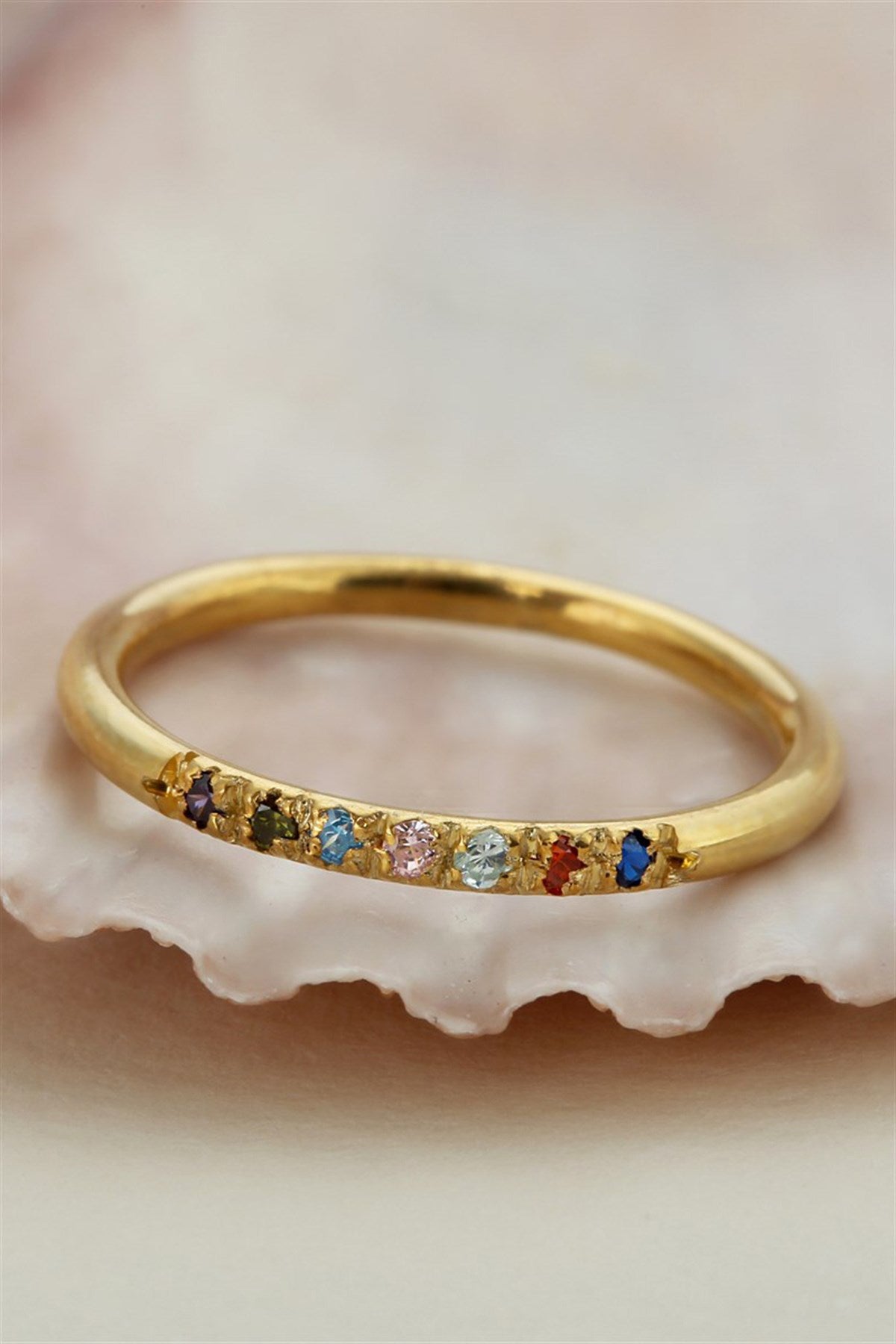 Silver Minimal Colorful Gemstone Wedding Ring