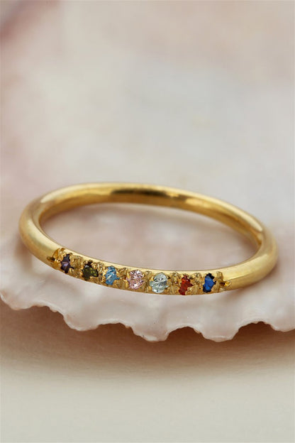 Silver Minimal Colorful Gemstone Wedding Ring