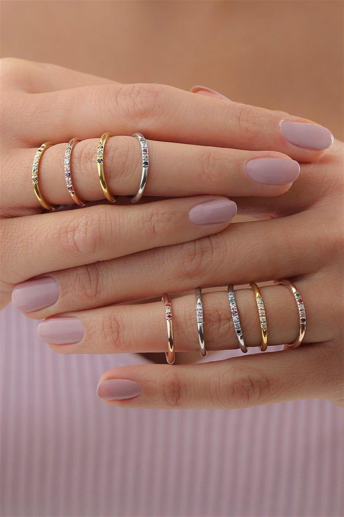 Silver Minimal Colorful Gemstone Wedding Ring