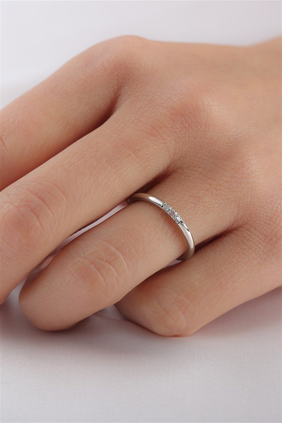 Silver Minimal Colorful Gemstone Wedding Ring