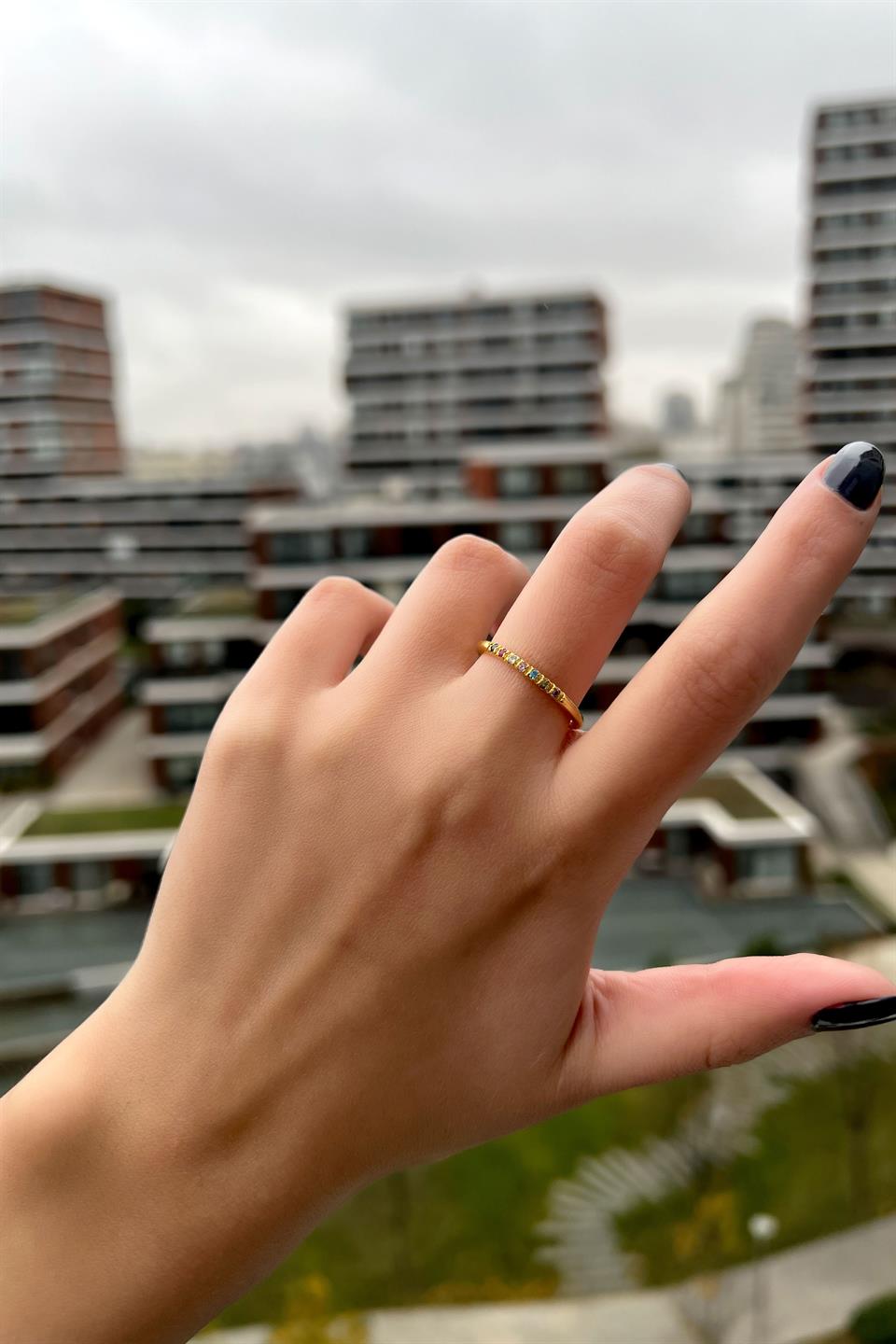 Silver Minimal Colorful Gemstone Wedding Ring