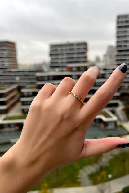 Silver Minimal Colorful Gemstone Wedding Ring