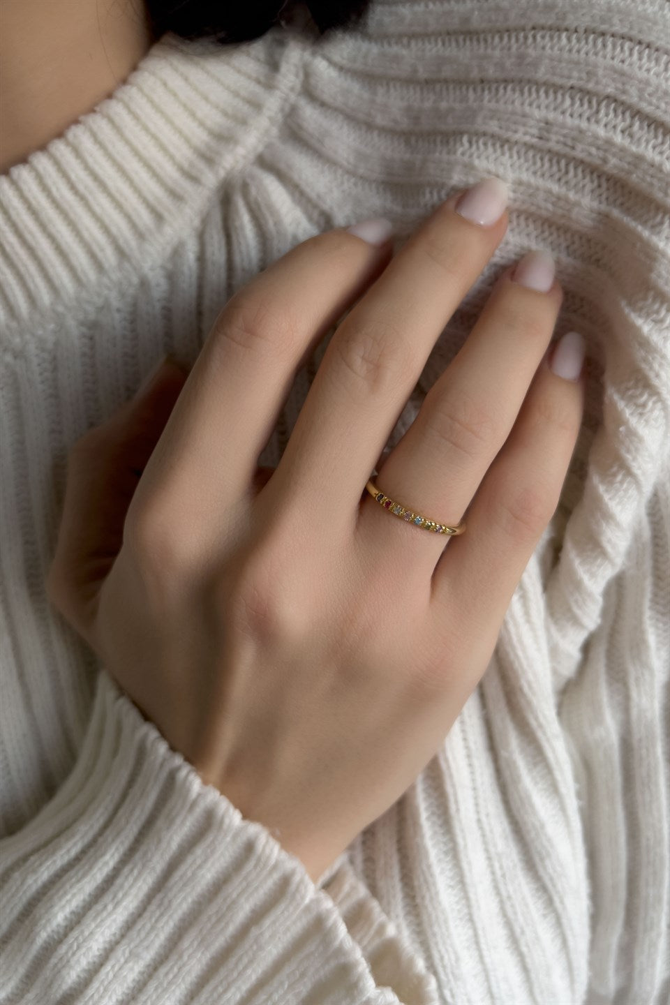 Silver Minimal Colorful Gemstone Wedding Ring