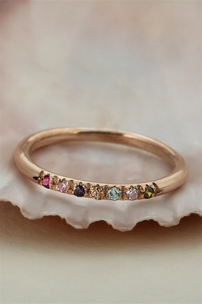 Silver Minimal Colorful Gemstone Wedding Ring