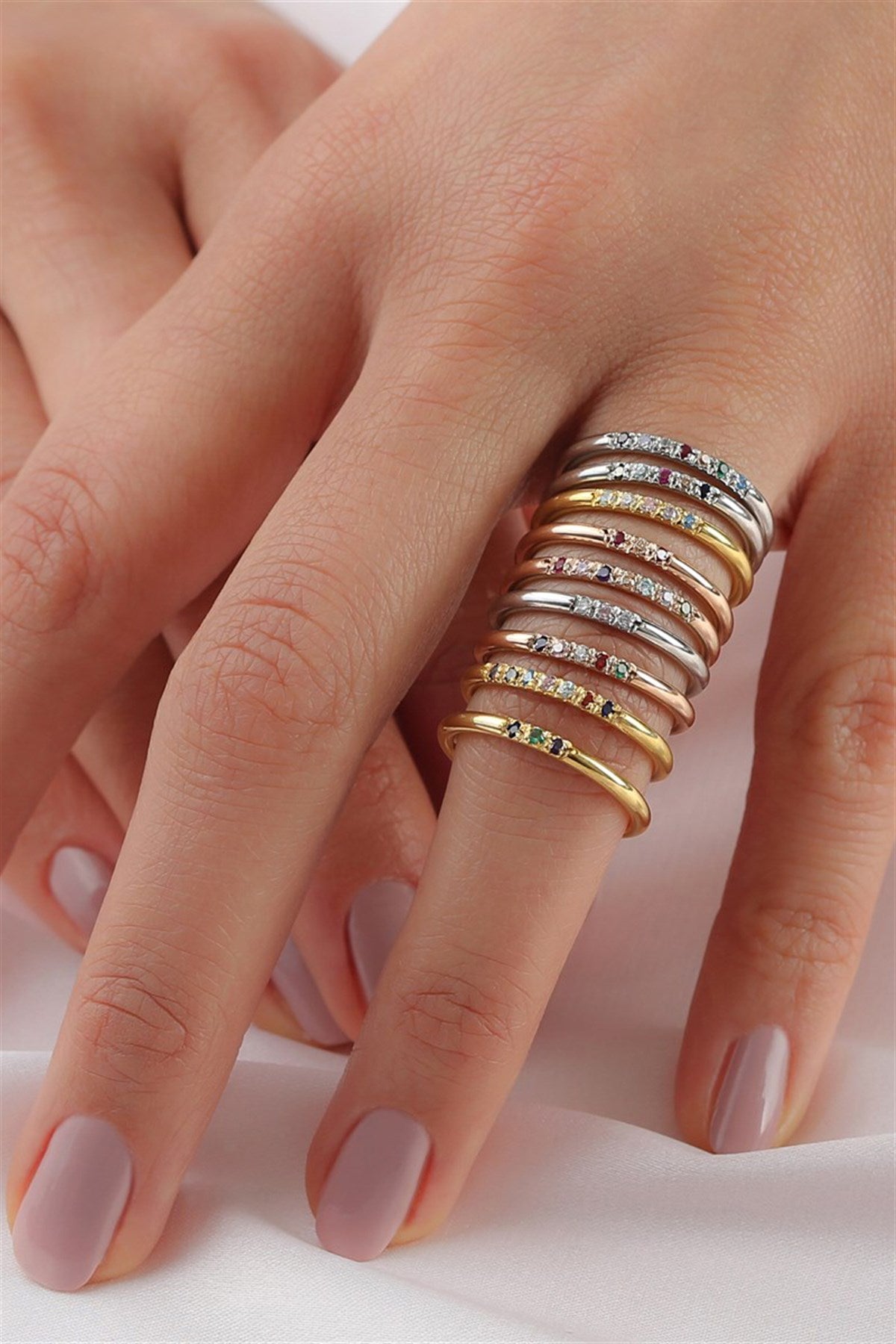 Silver Minimal Colorful Gemstone Wedding Ring