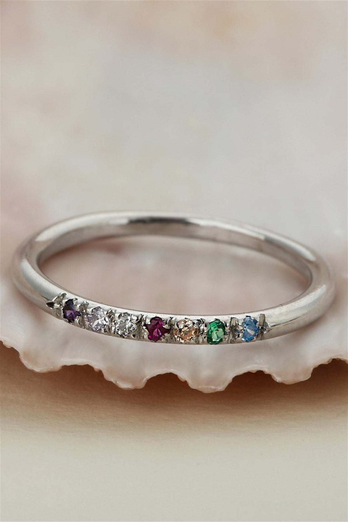 Silver Minimal Colorful Gemstone Wedding Ring