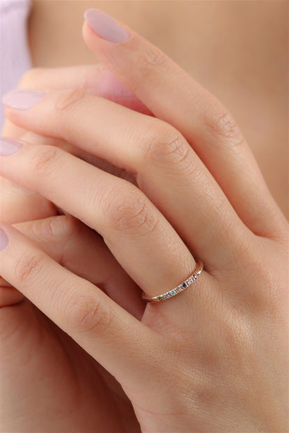 Silver Minimal Colorful Gemstone Wedding Ring