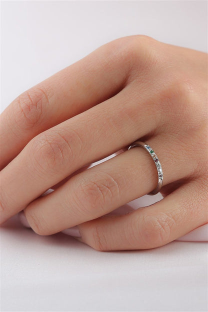 Silver Minimal Colorful Gemstone Wedding Ring