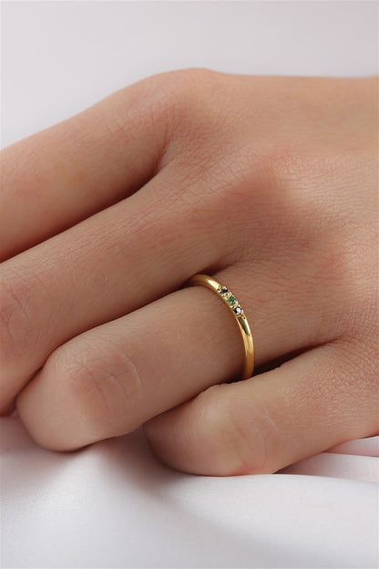 Silver Minimal Colorful Gemstone Wedding Ring