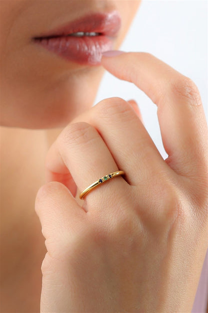 Silver Minimal Colorful Gemstone Wedding Ring