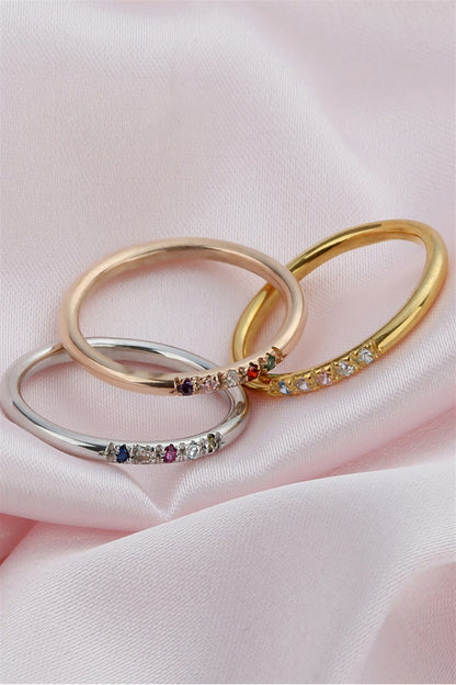 Silver Minimal Colorful Gemstone Wedding Ring