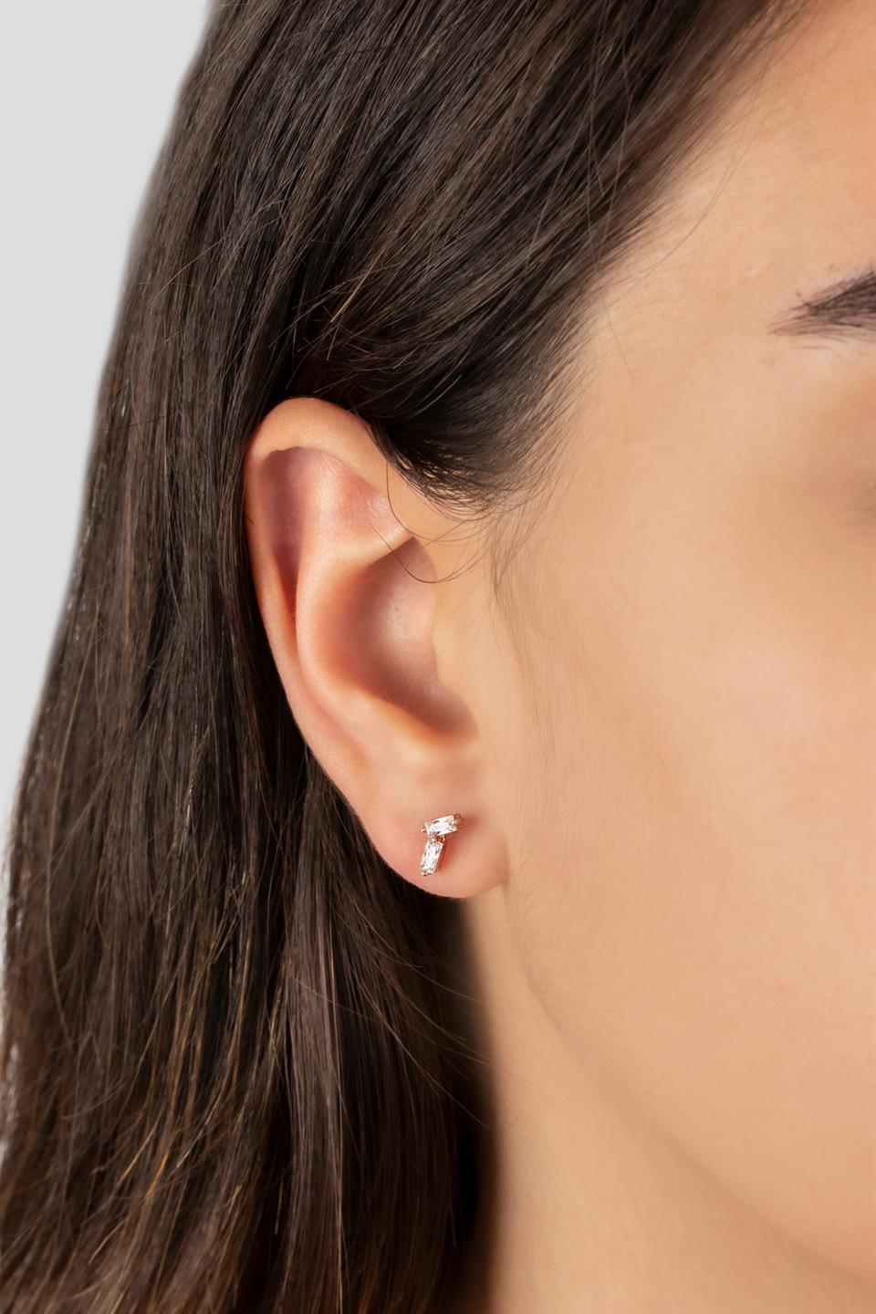 Silver Minimal Baguette Gemstone Earrings