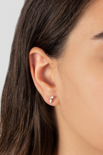 Silver Minimal Baguette Gemstone Earrings