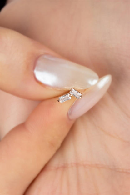 Silver Minimal Baguette Gemstone Earrings