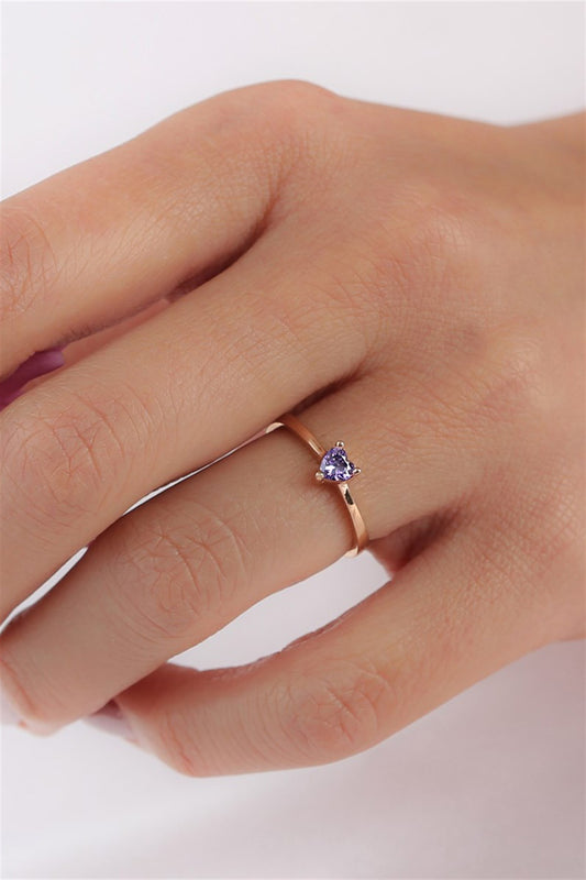 Silver Purple Heart Gemstone Ring