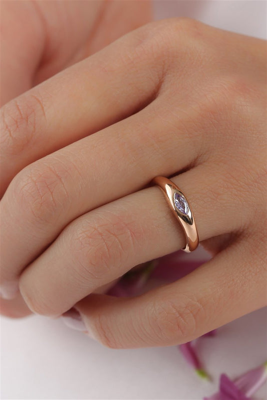 Silver Purple Shuttle Gemstone Design Ring