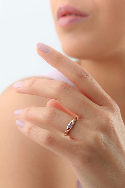 Silver Purple Shuttle Gemstone Design Ring