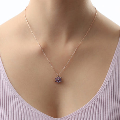 Silver Purple Gemstone Lotus Flower Necklace Ring Mini Set
