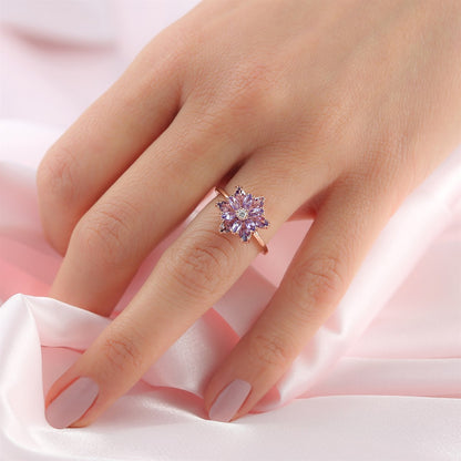 Silver Purple Gemstone Lotus Flower Necklace Ring Mini Set