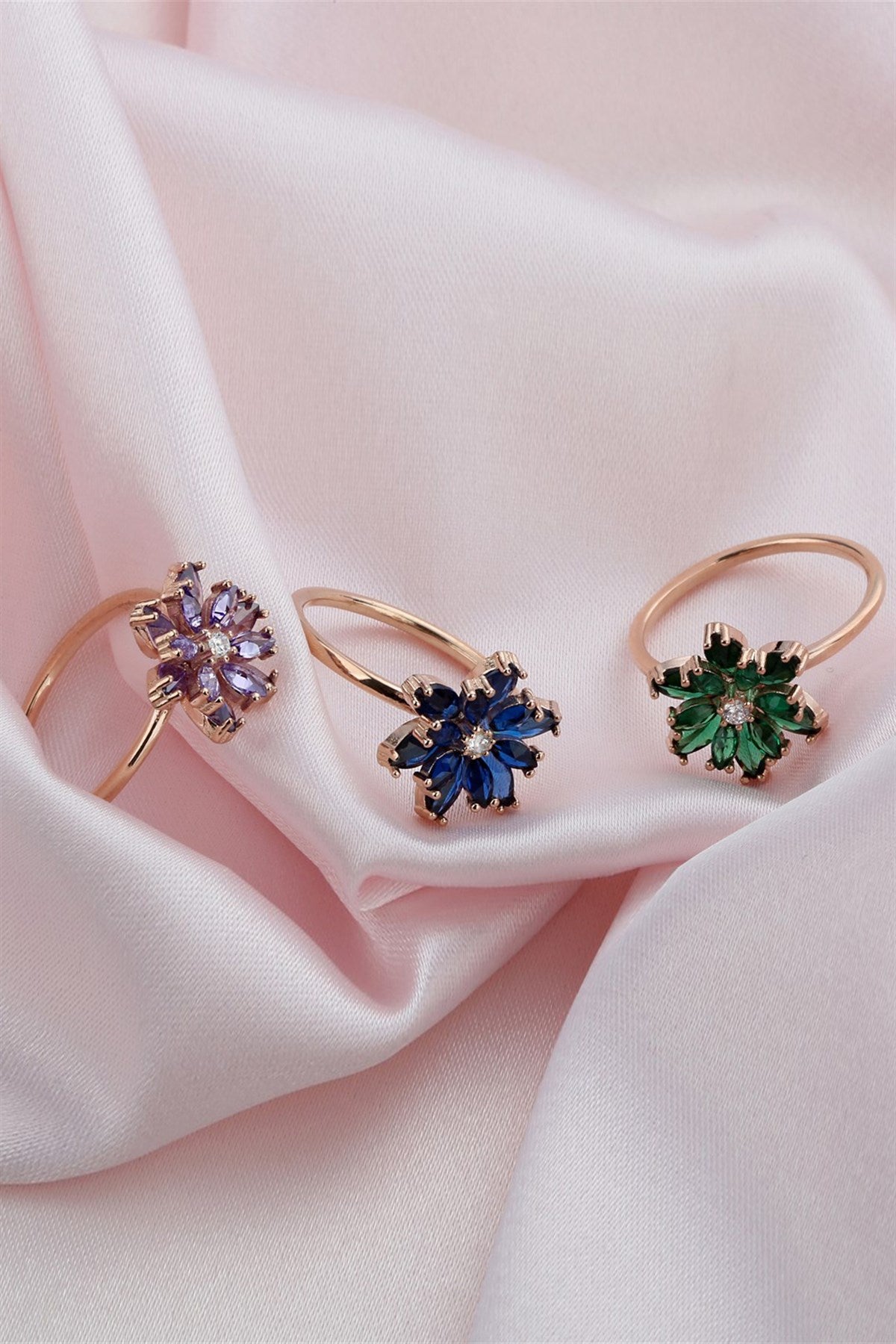 Silver Purple Gemstone Lotus Camellia Flower Ring