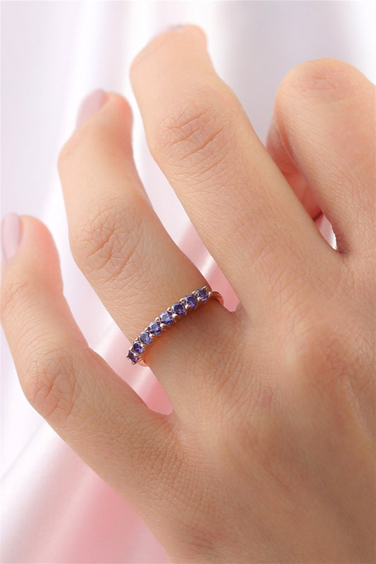 Silver Purple Gemstone Half Turn Ring