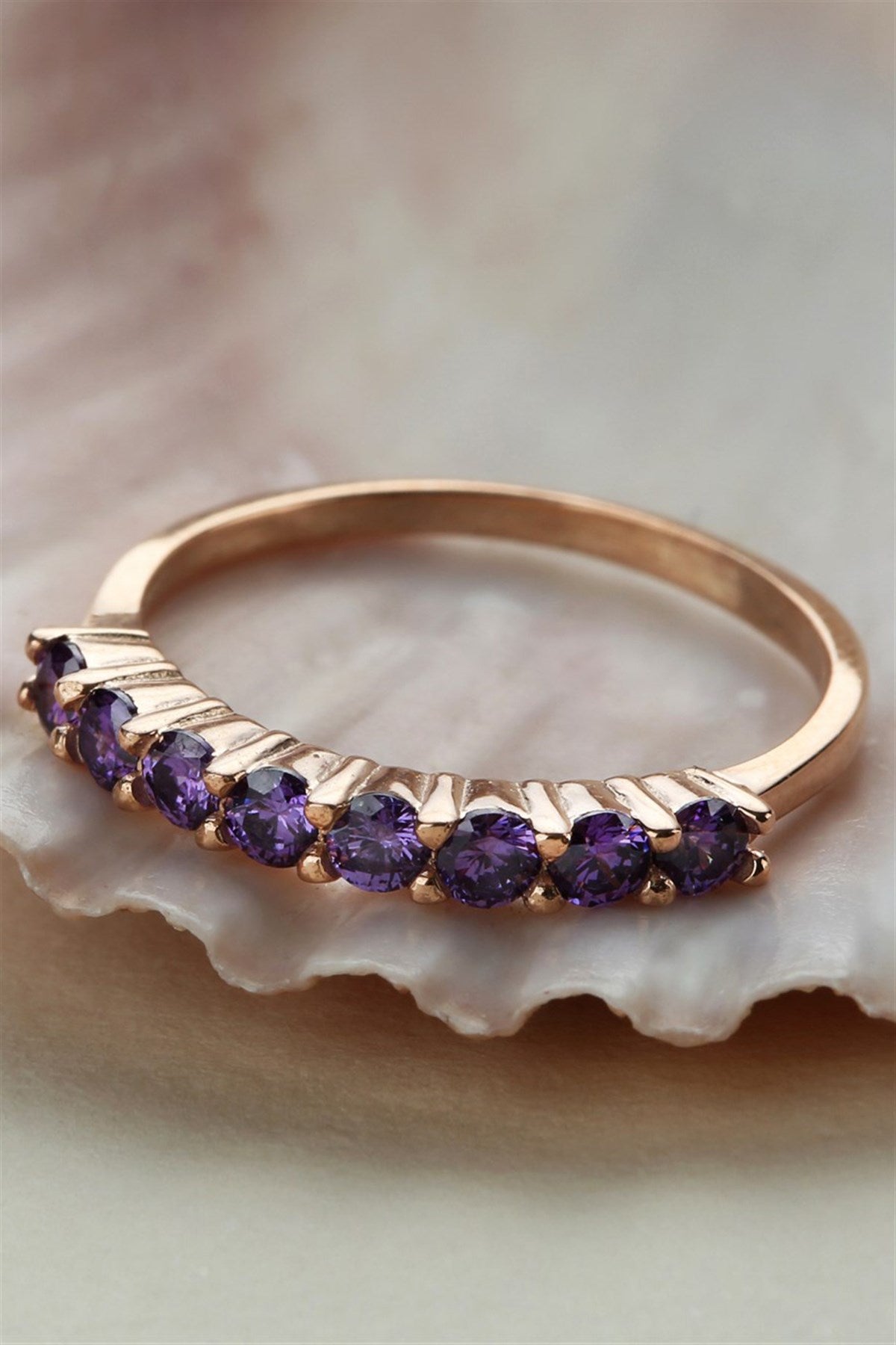 Silver Purple Gemstone Half Turn Ring