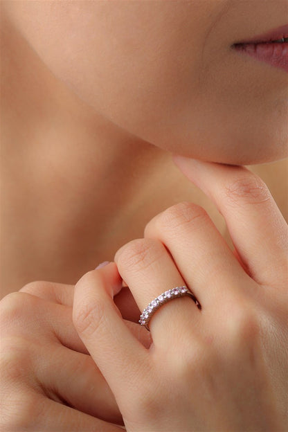 Silver Purple Gemstone Half Turn Ring