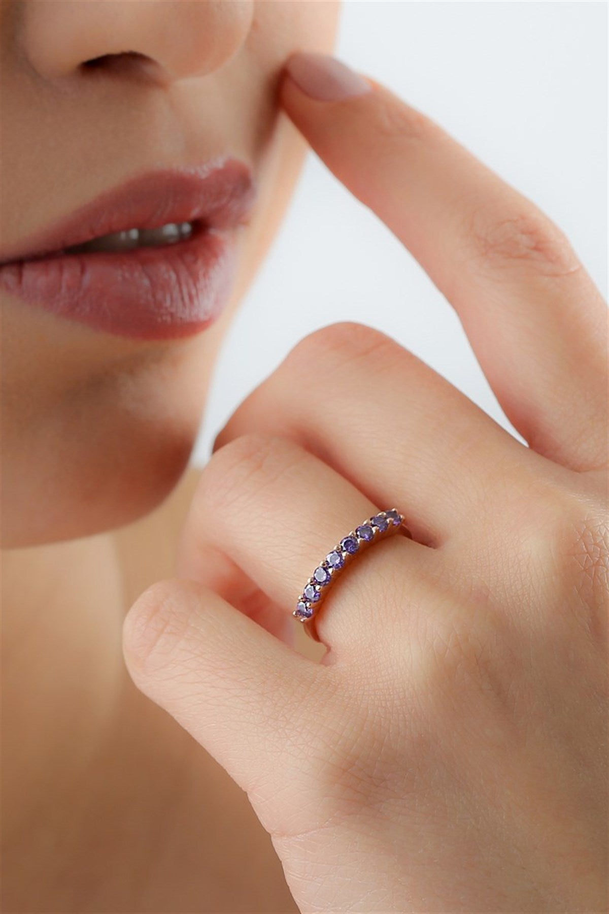 Silver Purple Gemstone Half Turn Ring