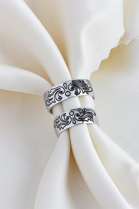 Silver 8 mm With Motif Wedding Ring