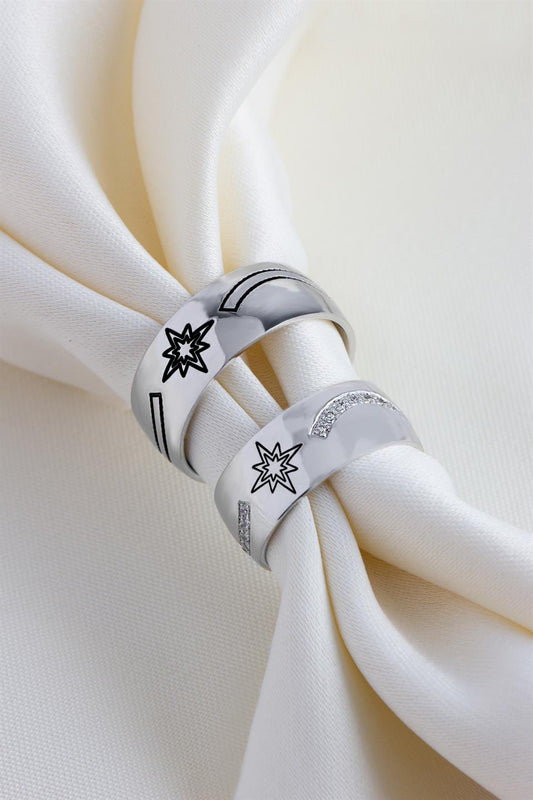 Silver 8 mm With Motif Wedding Ring