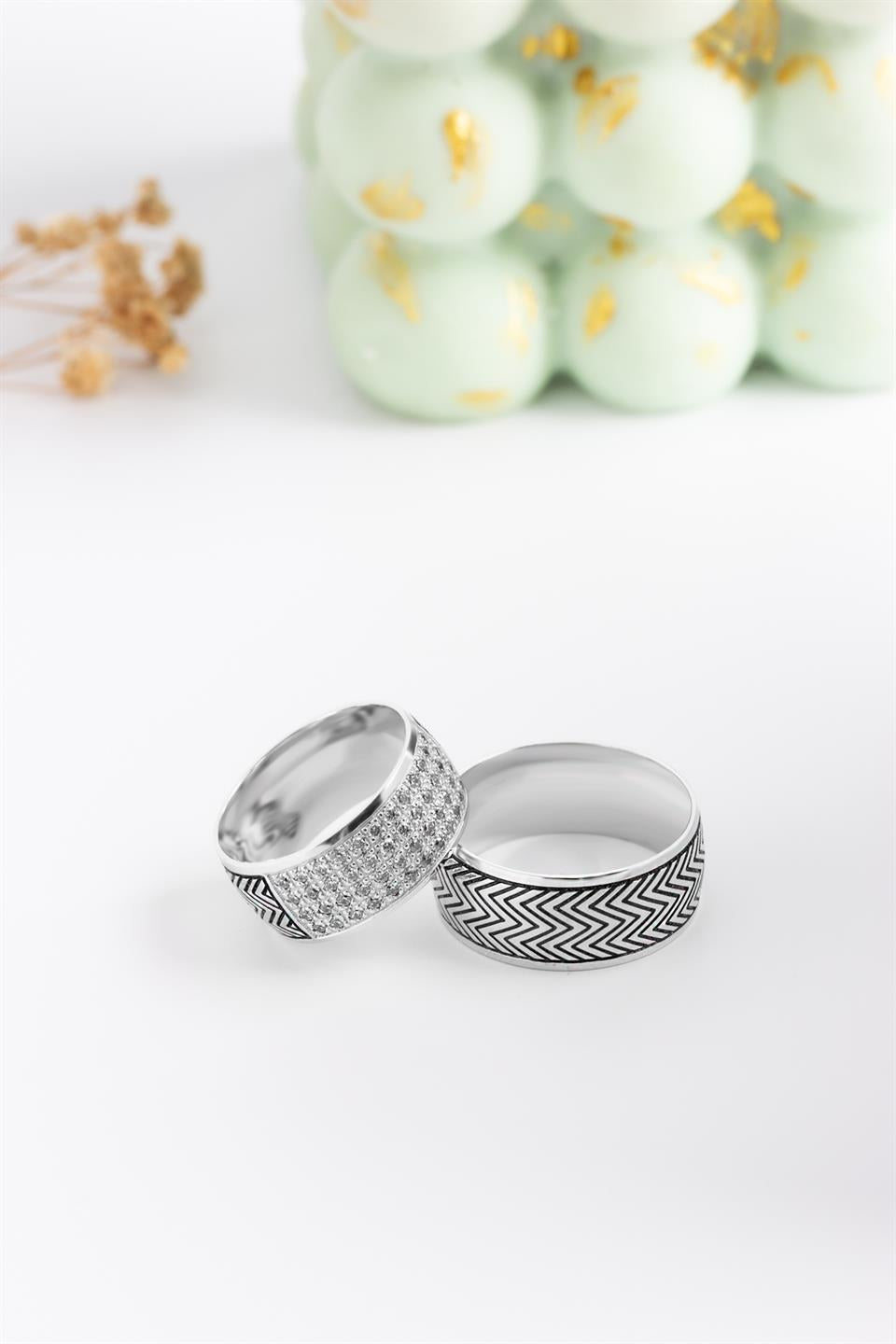 Silver 9 mm With Motif Wedding Ring