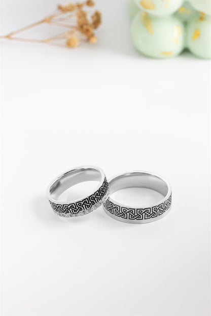 Silver 6 mm With Motif Wedding Ring