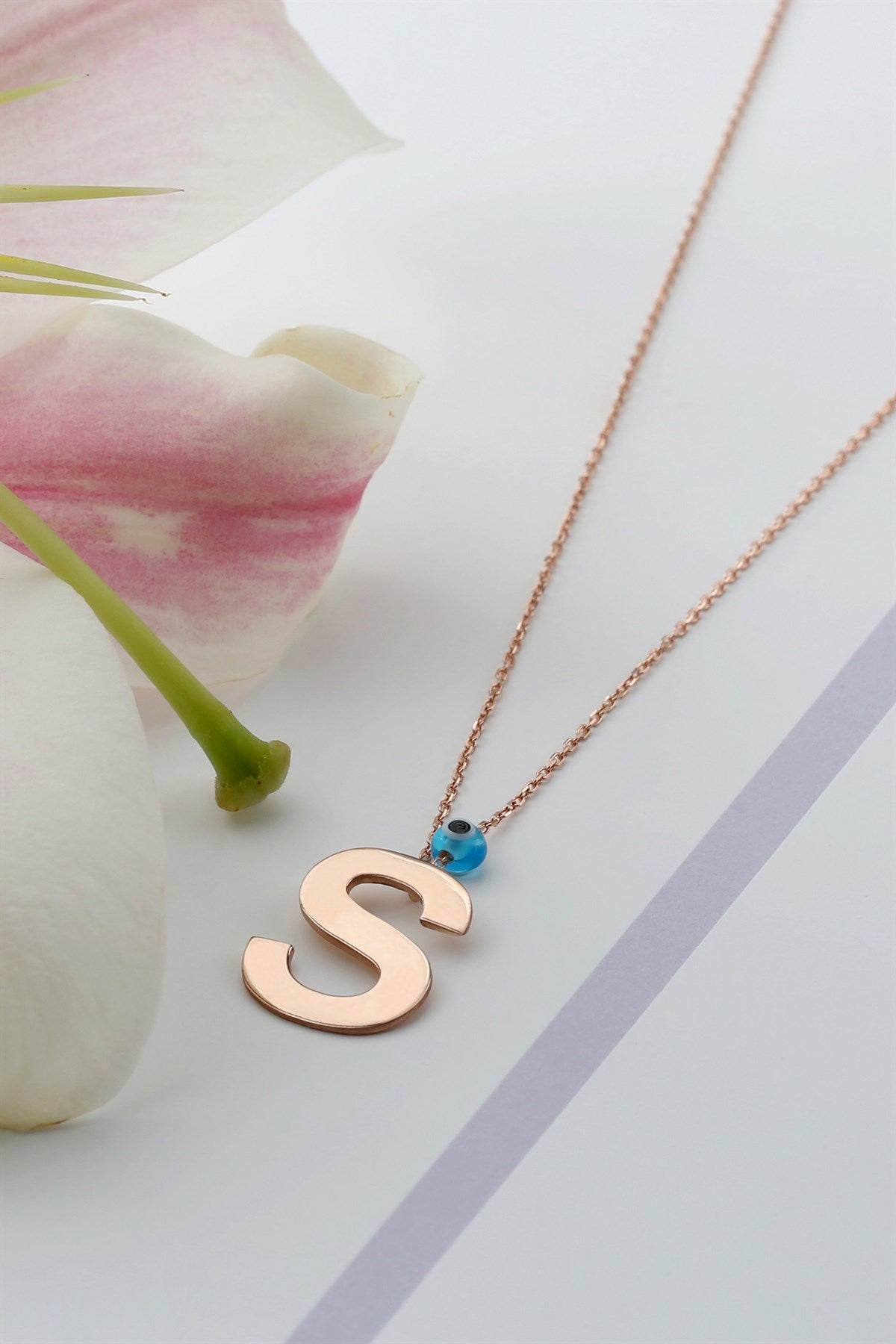 Silver Evil Eye Initial Necklace