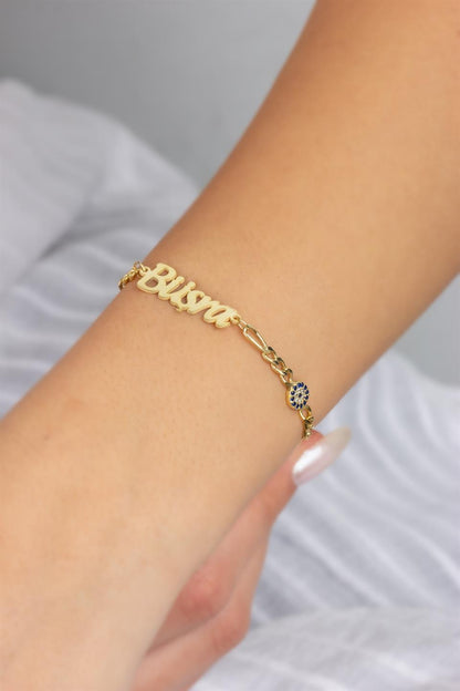 Silver Evil Eye And Butterfly Name Bracelet