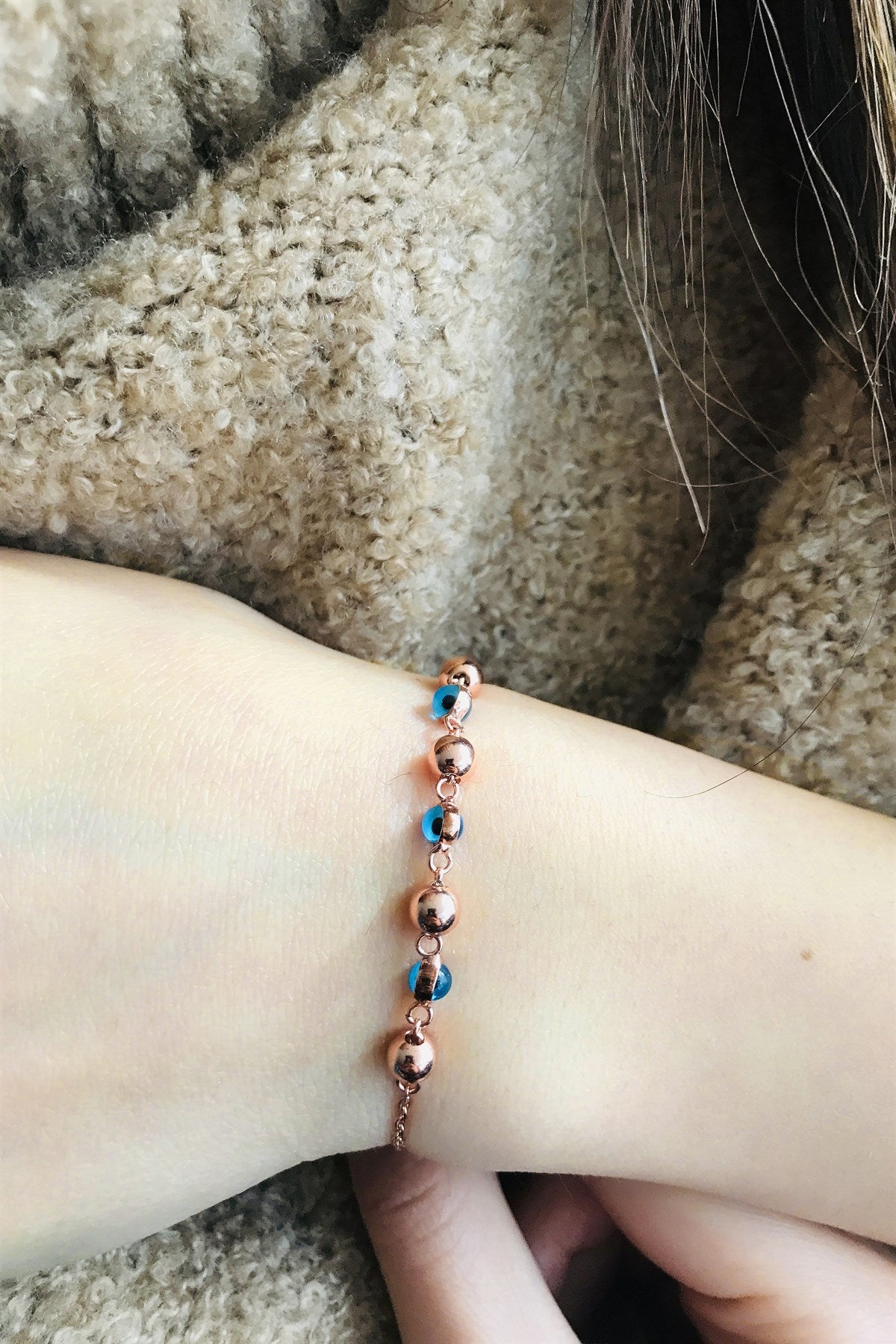 Pulsera de bolas de mal de ojo de plata