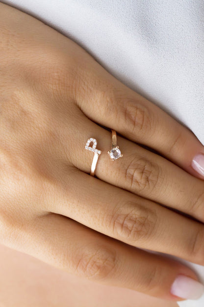 Silver Initial Solitaire Adjustable Ring