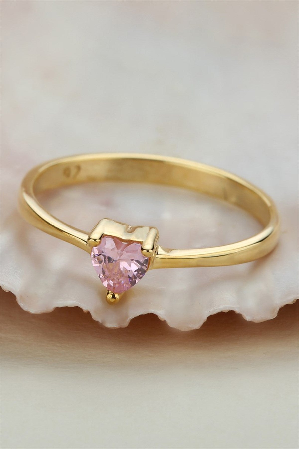 Silver Pink Heart Gemstone Ring
