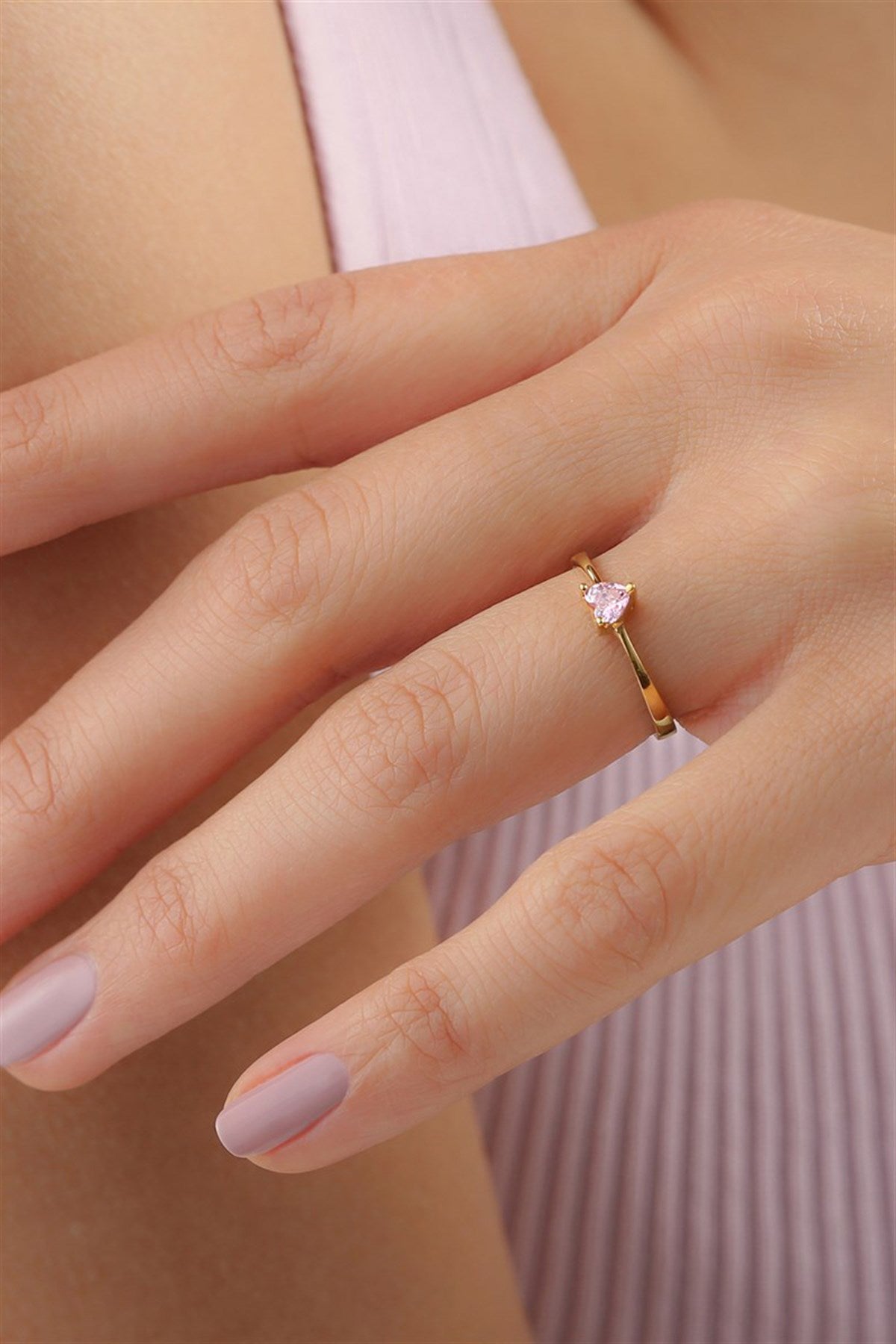 Silver Pink Heart Gemstone Ring