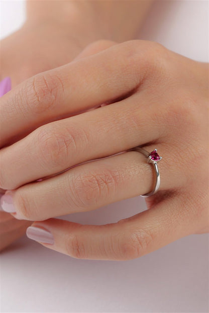 Silver Pink Heart Gemstone Ring