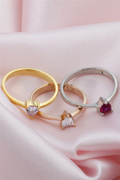 Silver Pink Heart Gemstone Ring