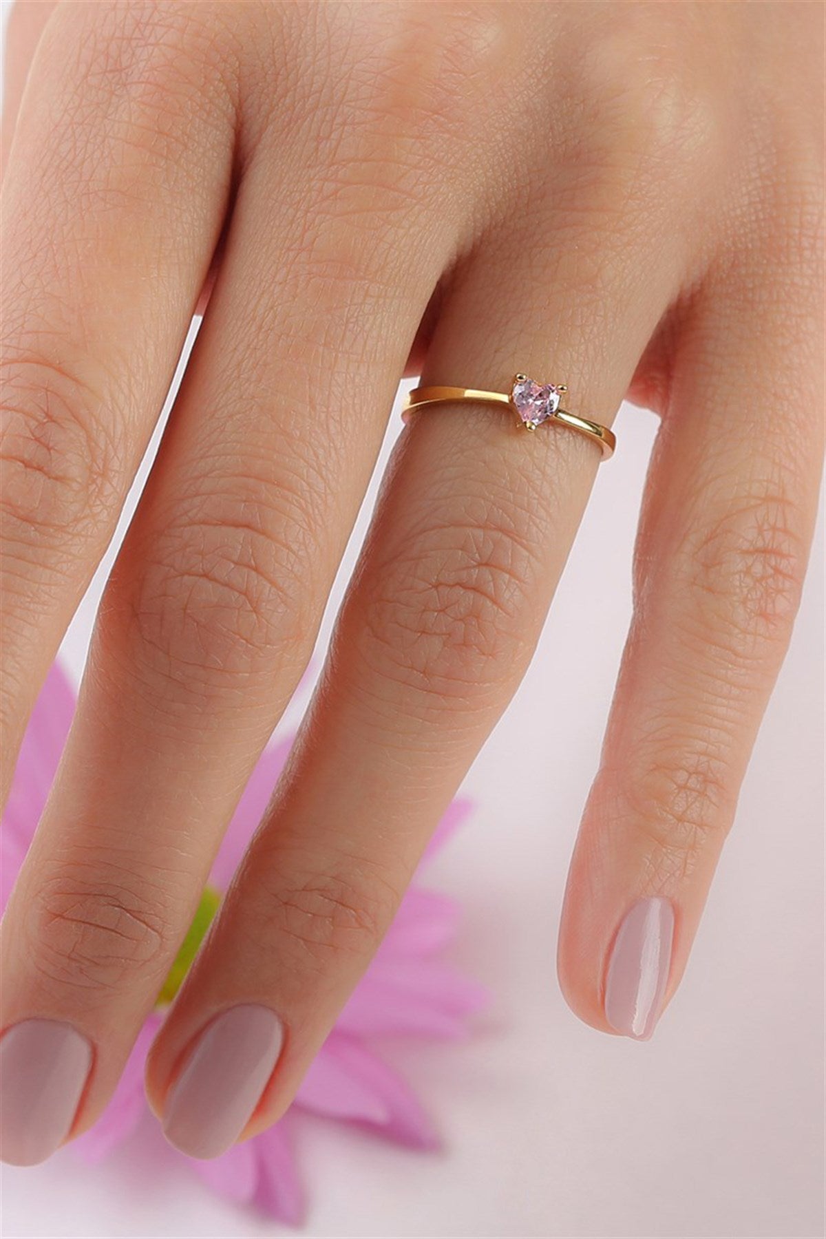 Silver Pink Heart Gemstone Ring