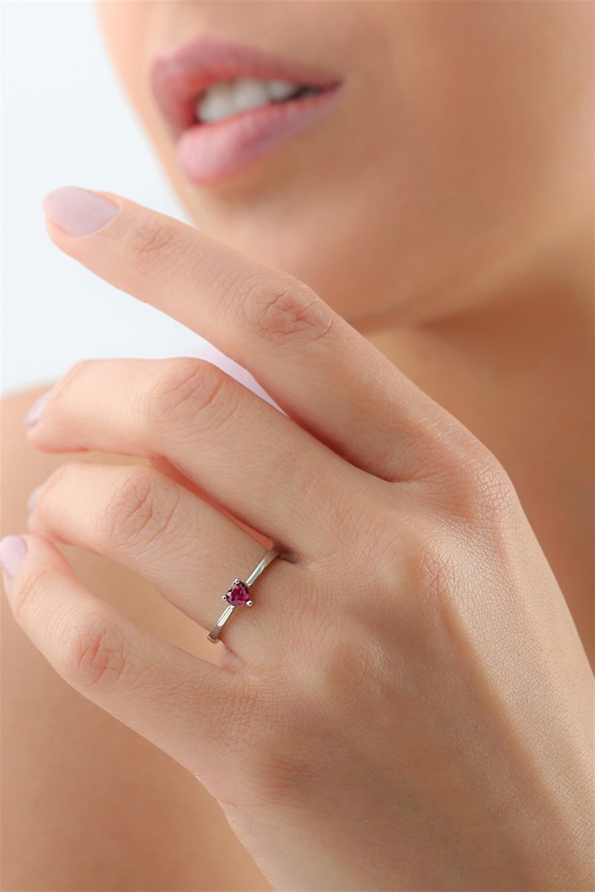 Silver Pink Heart Gemstone Ring