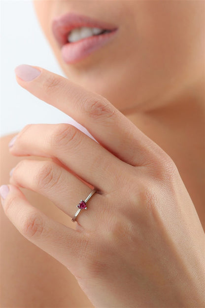 Silver Pink Heart Gemstone Ring